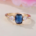 Royal Blue Stone Square Wedding Bands Gold Color Metal Minimalist Female White Zircon Promise Engagement Rings For Women Jewelry