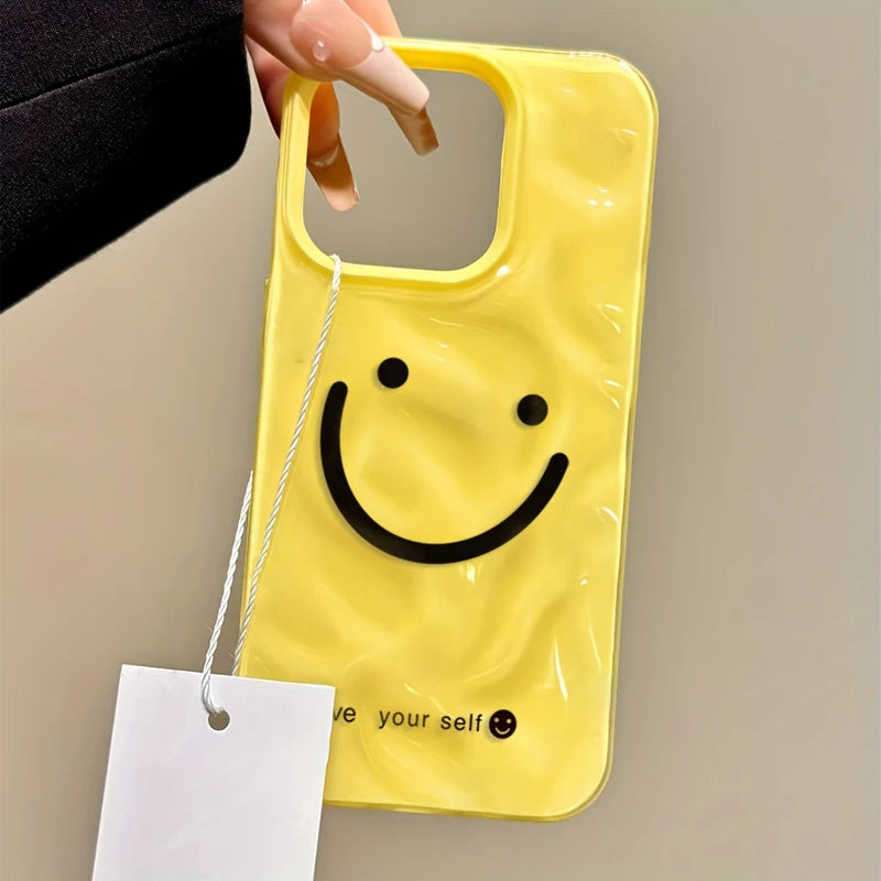 Happy Smile Texture Case for iPhone 17 16 15 14 13 12 11 Pro Max Plus Air