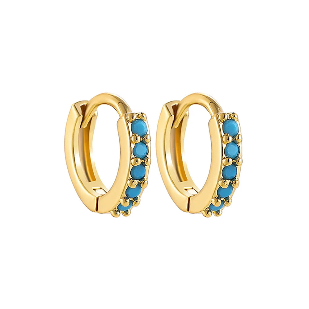 Fashion Crystal Zirconia Small Hoop Earring Geometric Circle Green