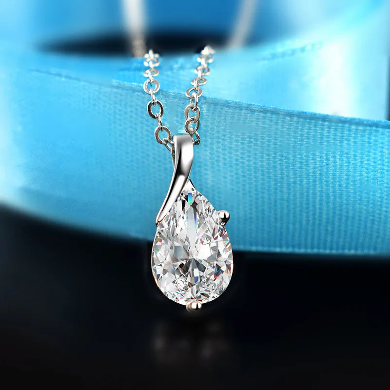 925 Sterling Silver Angel Tears Red Crystal Pendant Necklace for Women