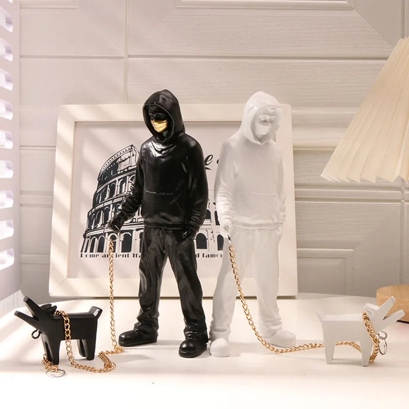 The Man Leading Dog Sculpture Banksy Statue Street Modern Pop Art Bar Decoration