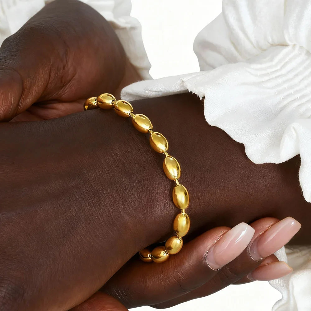 Stainless Steel Heart-shaped Rhinestone Bracelet for Women, Oval Beaded Bracelet Layered Waterproof Hand Wristband