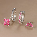 3PCS Trendy Stainless Steel Flower Drop Earring Set Zirconia Dangle