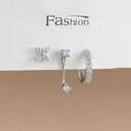 3PCS Trendy Double-layer Circle Cubic Zircon Star Hanging Earrings