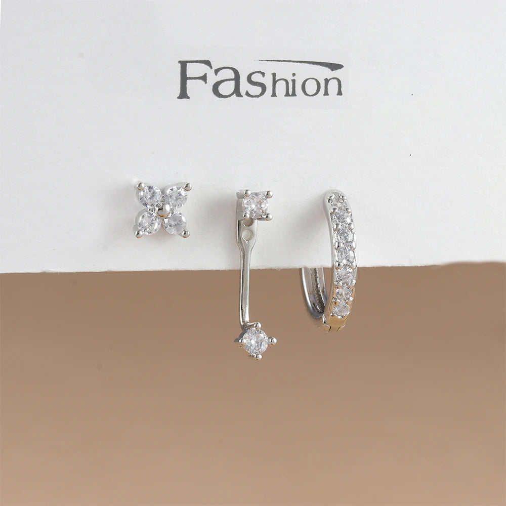 3PCS Trendy Double-layer Circle Cubic Zircon Star Hanging Earrings