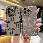 Cute Pink Bow Clear Case for iPhone 16 15 14 13 12 11 Pro Max XR XS 7 8 Plus