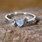 White Fire Opal Love Heart Stone Rings For Women Rose Gold Silver Color Wedding Band Bridal Engagement Jewelry Mother's Day Gift