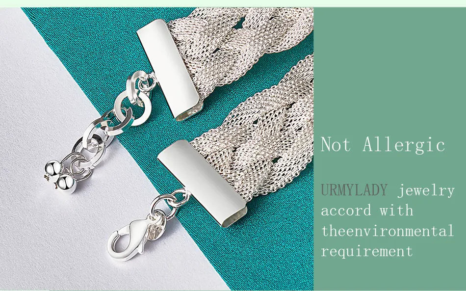 Braid Chain Bracelet 925 Sterling Silver Men Women Wedding Fashion Jewellery