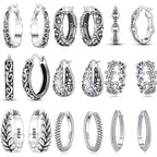 925 Sterling Silver Retro Grass Pattern Versatile Hoop Earrings Birthday Gift