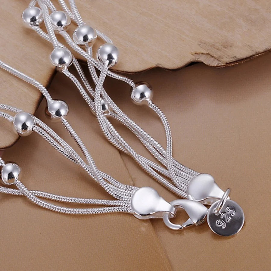 Chain Beads Bracelet 925 Sterling Silver Cute Women Lady Fashion Jewellery