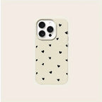 Black Love Heart Lychee Case for iPhone 17 16 15 14 13 12 Pro Max
