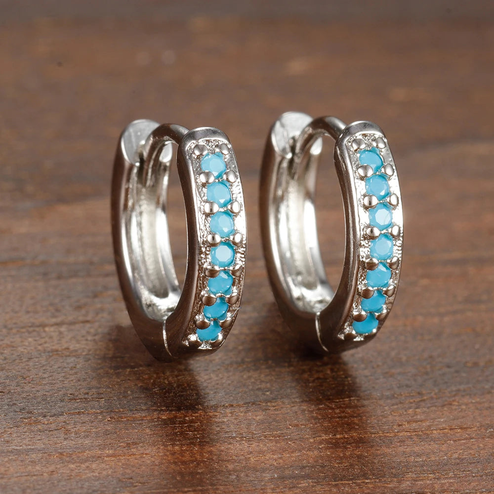 Simple Stainless Steel Huggie Small Hoop Earring 8mm Zirconia Piercing
