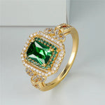 Classic Gold Color Wedding Ring Female Luxury Crystal Engagement Ring Green Zircon Square Stone Rings For Women Minimalist Bands