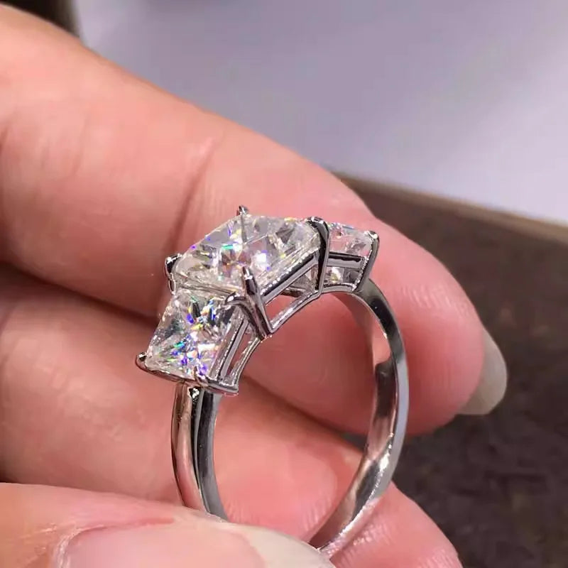 925 Sterling Silver Eternity Princess Square Cubic Zirconia Crystal Ring Luxury Engagement Jewellery