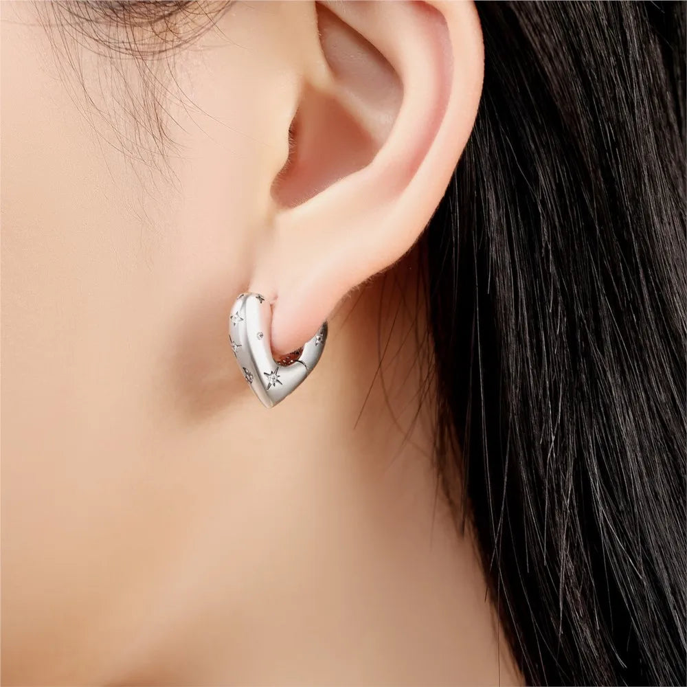 925 Sterling Silver Star Moon Heart Shape Versatile Hoop Earrings Fine Gift