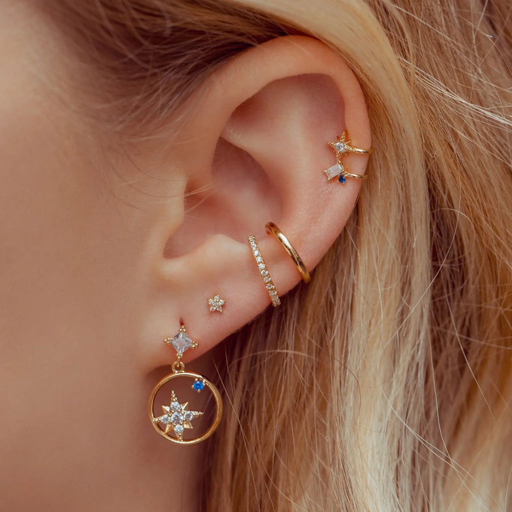 New Trend Cubic Zirconia Long Tassel Drop Earrings Star Moon Chain