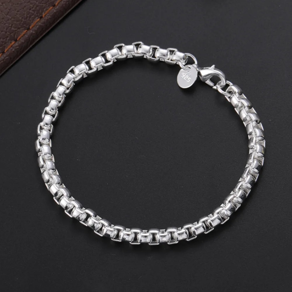 Classic Flat Sideways Chain Bracelet 925 Sterling Silver Men Women Jewellery