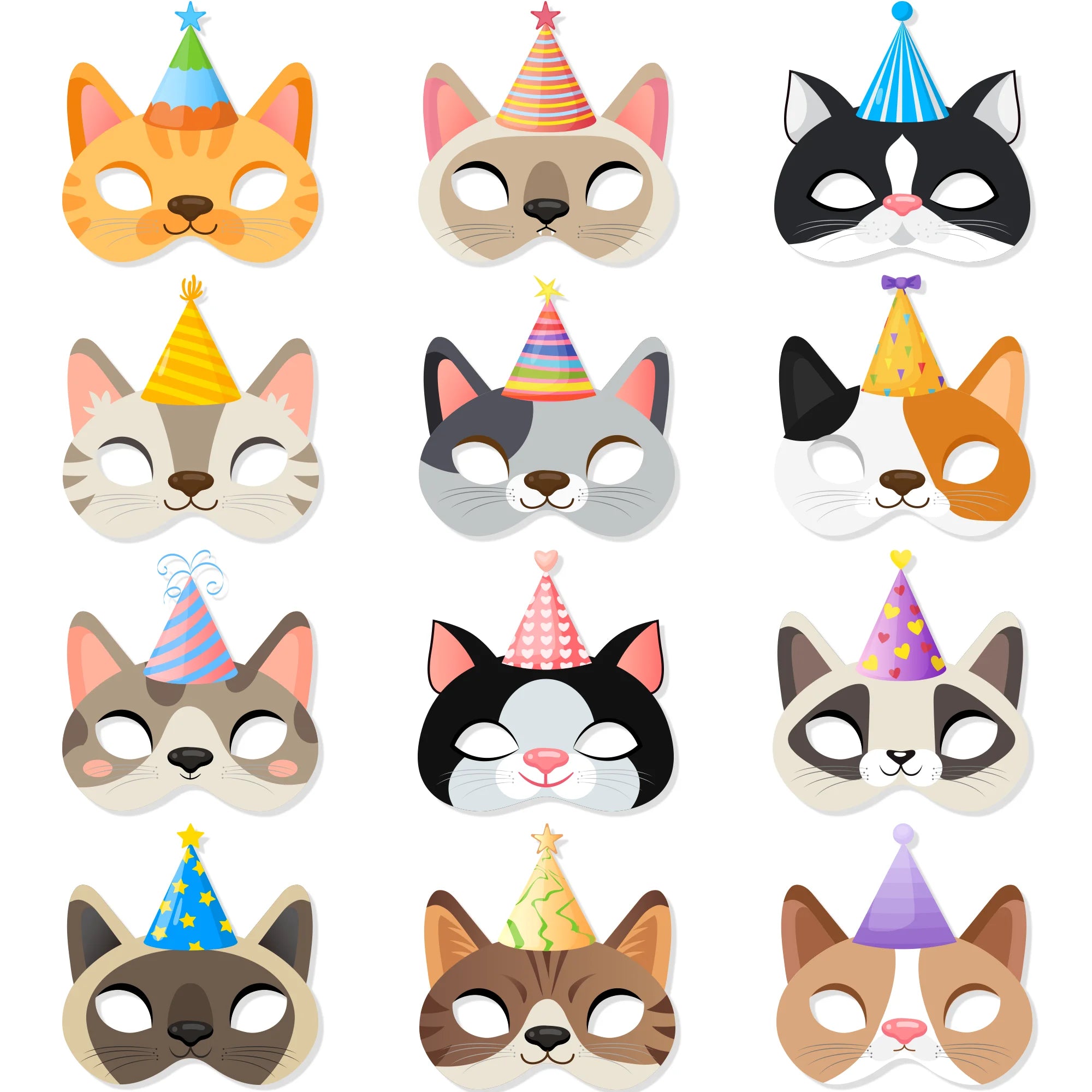 24pc Cat Birthday Party Masks Kitten Fancy Dress Party Favors - Ship from UK