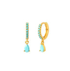 2PCS Stainless Steel Zirconia Small Hoop Earrings Water Drop Pendant