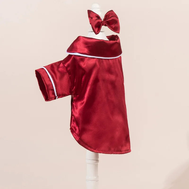 Solid Colour Cat Dog Pajamas Set Soft Home Outfit with Flower Headband