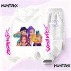 Kids Kpop Demon Hunter Cartoon Print Hoodie and Athletic Pants Sports Set