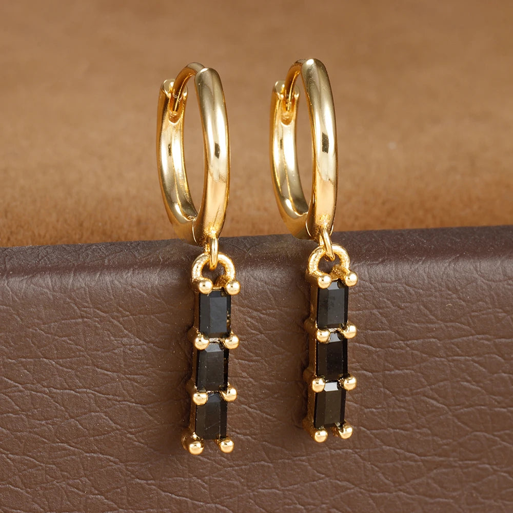 1 Pair Stainless Steel Colourful Zircon Square Dangle Earrings Punk