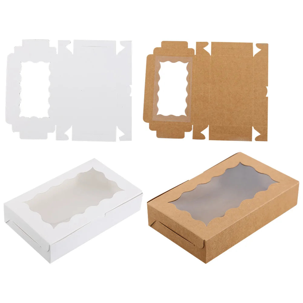 30 Pieces Kraft Bakery Box with Clear Window Cookie Box Bakery Candy Box for Pastry Biscuit Macaron Pie Candy Donuts