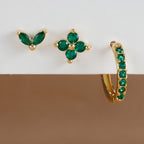 3PCS Stainless Steel Minimalist Huggie Hoop Earrings Green Zircon