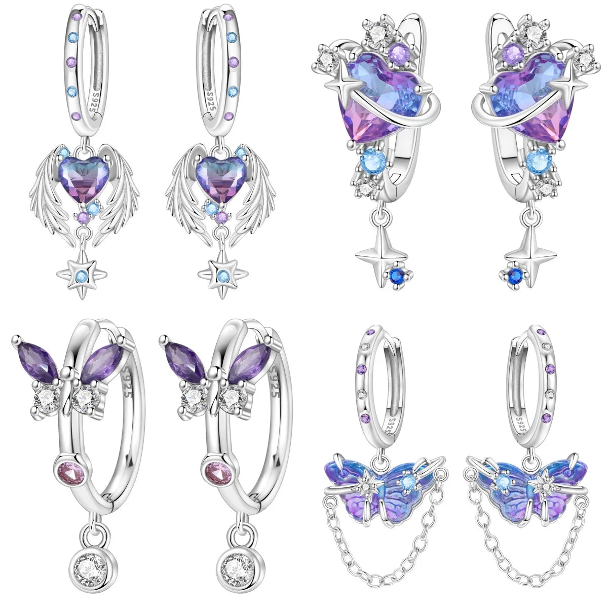 925 Sterling Silver Wings Guardian Love Heart Drop Earrings Trendy Jewellery