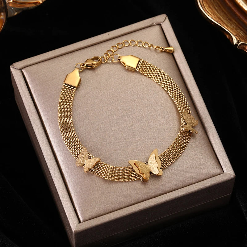 Gold Colour Multilayer Stainless Steel Charm Bracelet Men Women Bangle