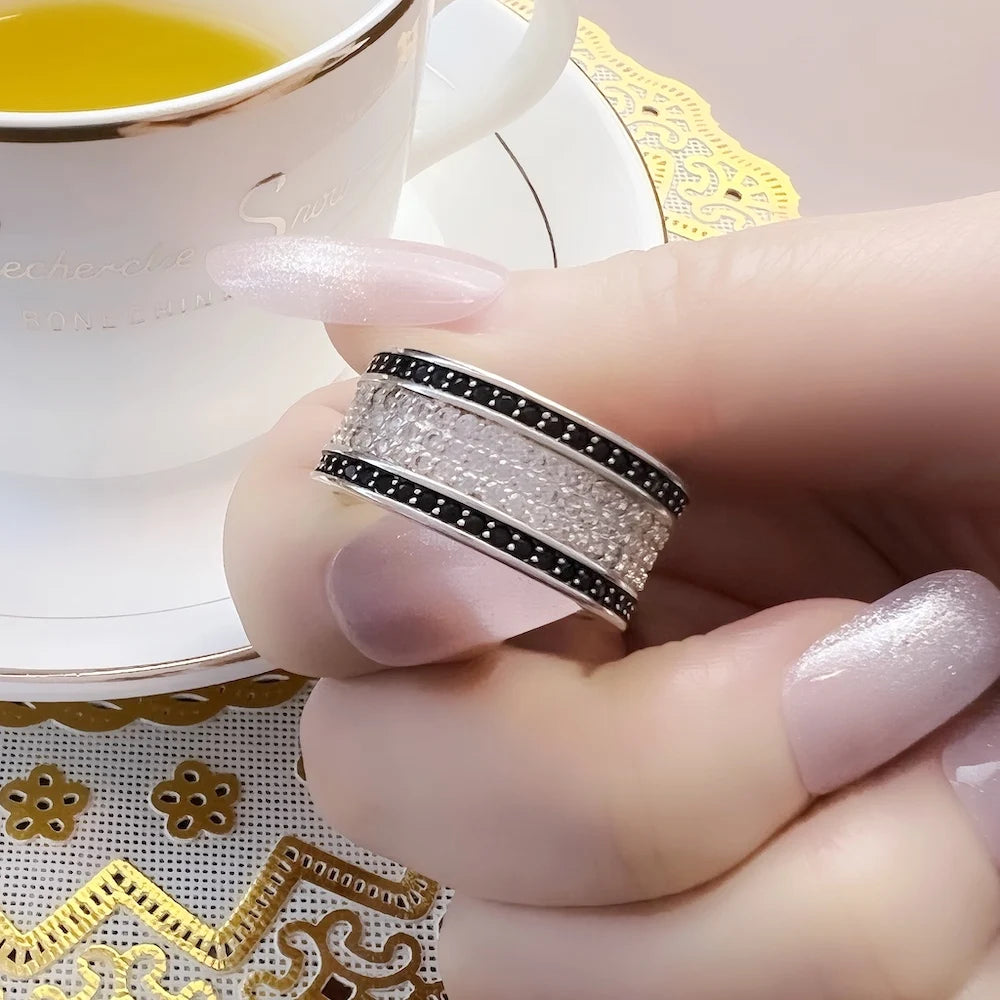 Black and White Ring 925 Sterling Silver Glam Fine Jewellery Women Gift