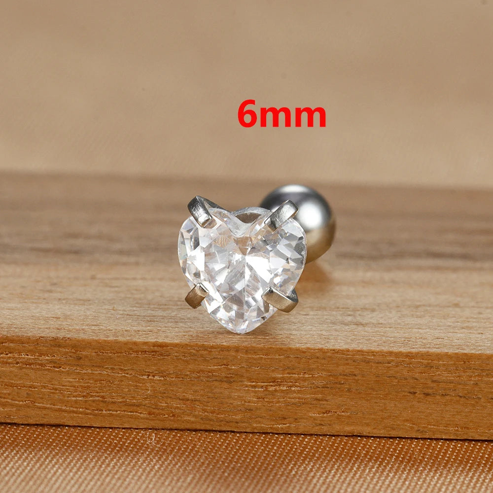 1PC Fashion Zircon Heart Helix Tragus Piercing Stud Earrings Steel