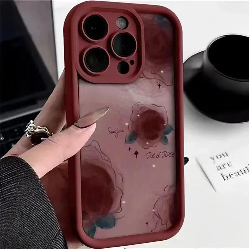 Moonlit Red Flower Case for iPhone 17 16 15 14 13 12 11 Pro Max Plus 17 Air