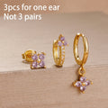 3PCS Purple Zircon Hoop Earrings for Women Stainless Steel Gold Pendant