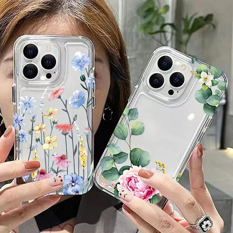 Flower Pattern Clear Case for Redmi 14C 13 12C Note 14 13 12 11 Pro Plus