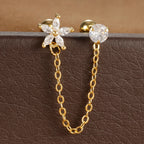Stainless Steel Zircon Crown Stud Earrings Women 18K Gold Double Studs