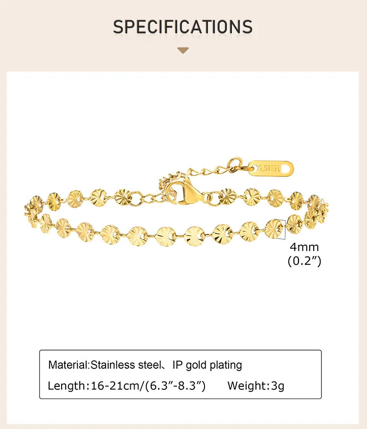 Texture Discs Bracelet Adjustable for Women, Stainless Steel Gold Plated Boho Minimalist Stacking Layered Jewelry
