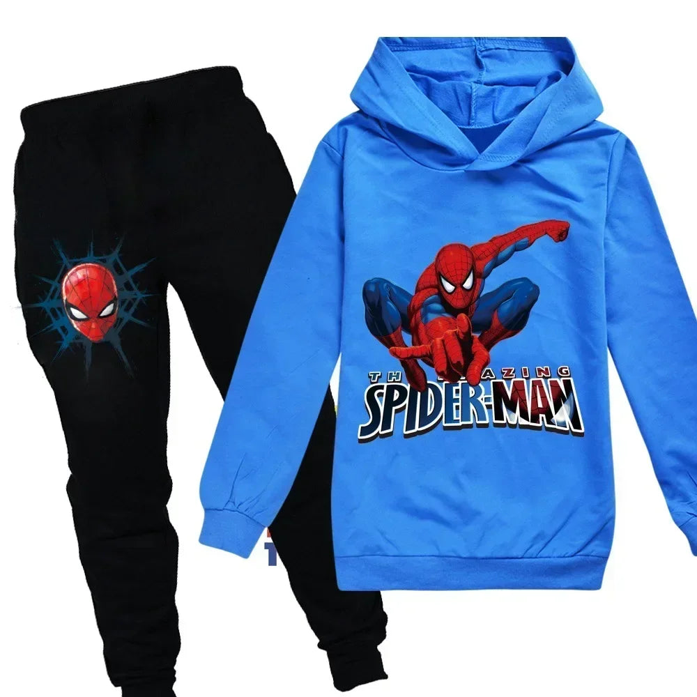 Kids Spiderman Print Hoodie & Pants Suit Boys Girls Casual Clothing Set