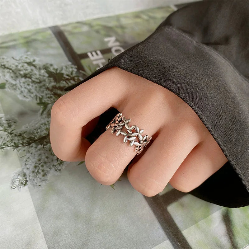 925 Sterling Silver Small Leaf Plant Ring Engagement Wedding Luxury Jewellery