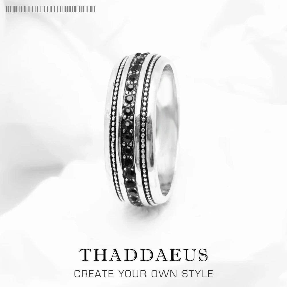 Black CZ Lane Ring 925 Sterling Silver Vintage Fine Jewellery Men Women Gift