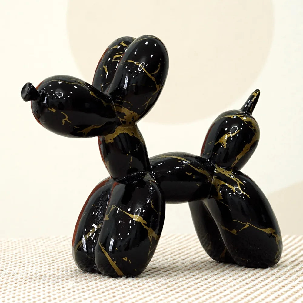 Graffiti Balloon Dog Sculpture Black White Puppy Figurines Modern Tabletop Decoration