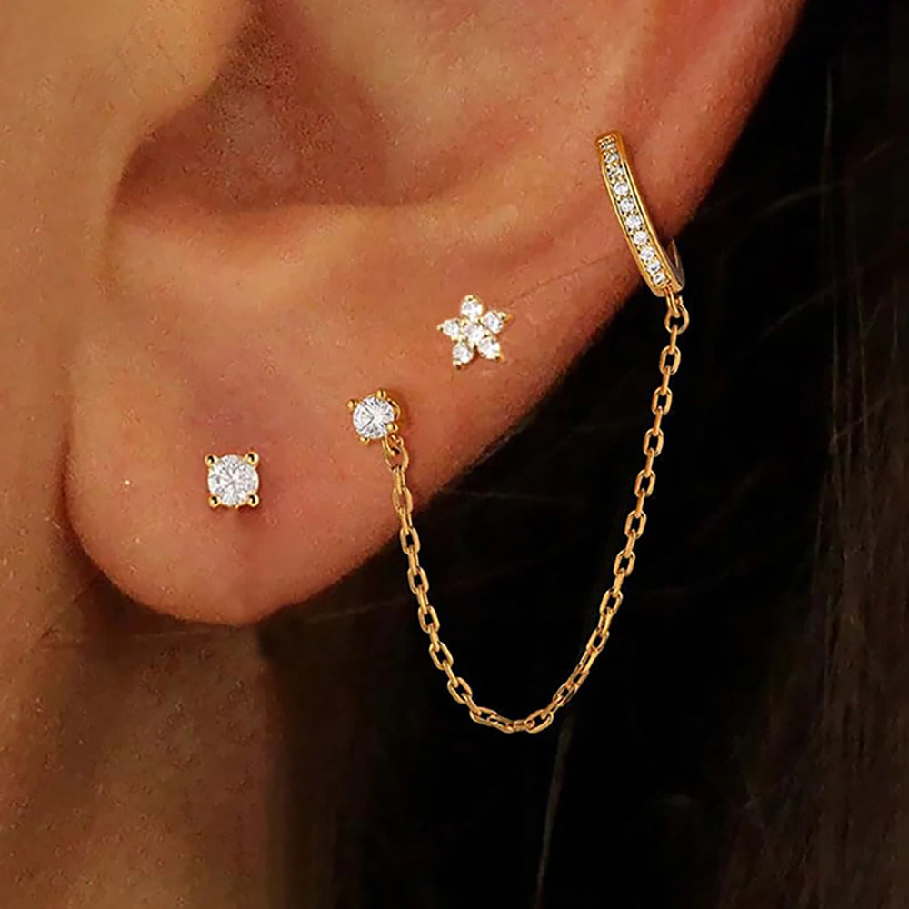 3PCS Fashion Simple Zircon Hoop Earrings Set Stainless Steel Punk