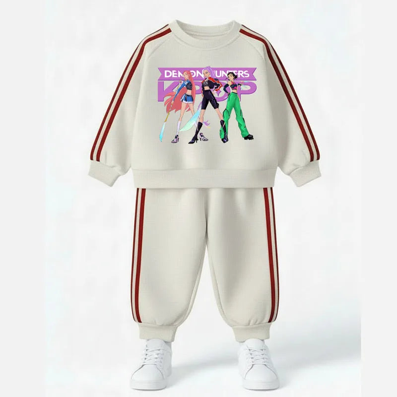 K-pop Girls Spring Clothing Set Cartoon Print Sweatshirt and Joggers Suit