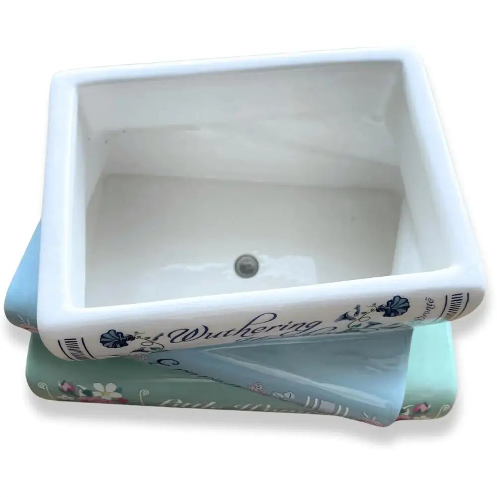 Small Ceramic Book-Shaped Planter with Hole Bookshelf Home Desk Decoration Accessories