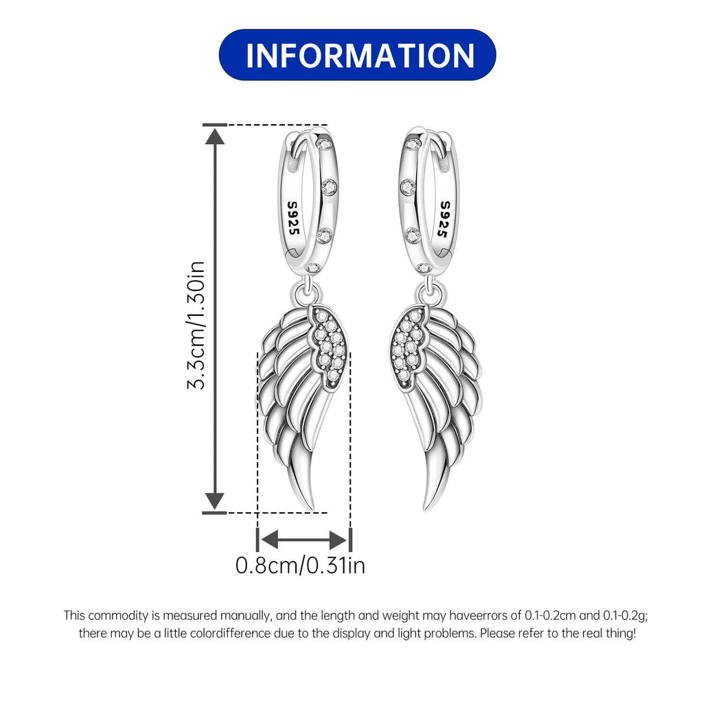 925 Sterling Silver Sparkling Wings Drop Earrings Trendy Anniversary Gift