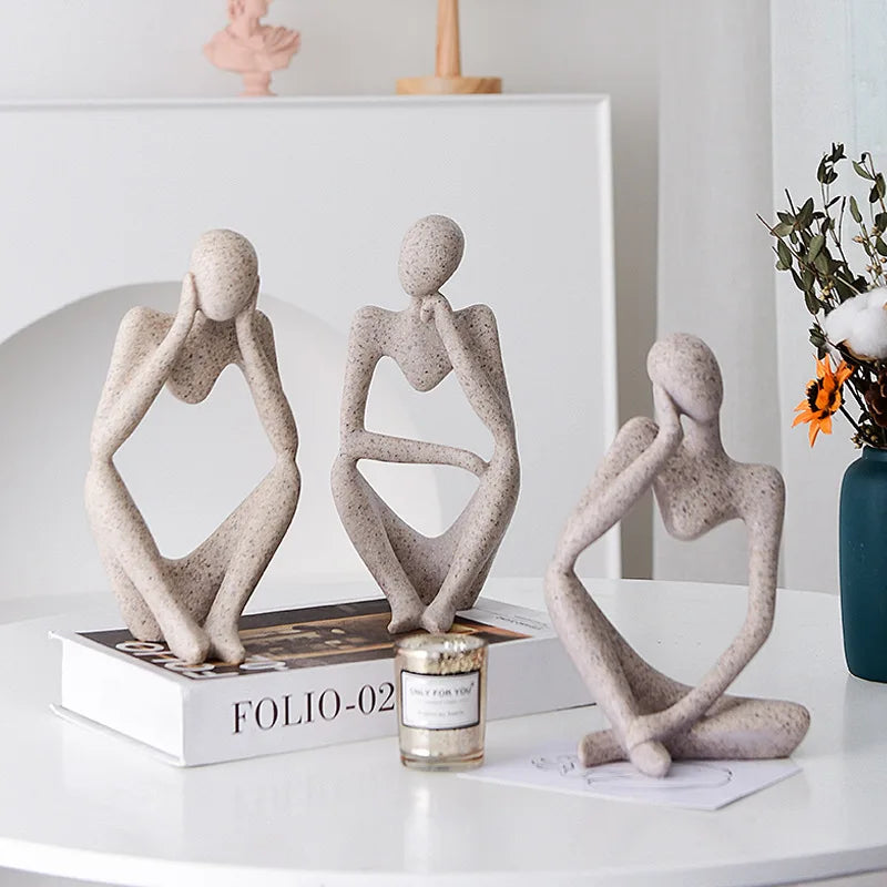 Nordic Abstract Sculpture Thinker Statue Resin Woman Figurine Office Home Decoration