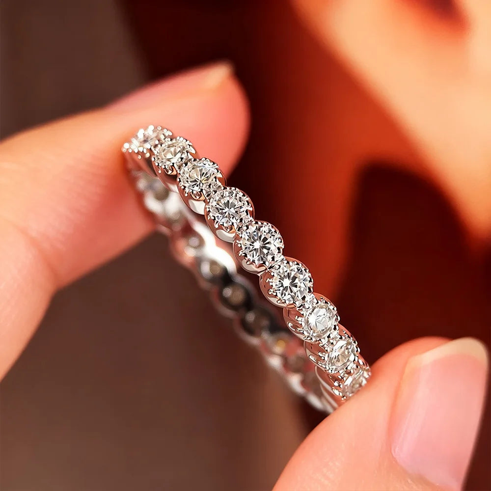 Full Moissanite Eternity Ring 2mm D Color Certified 925 Sterling Silver Stackable Band