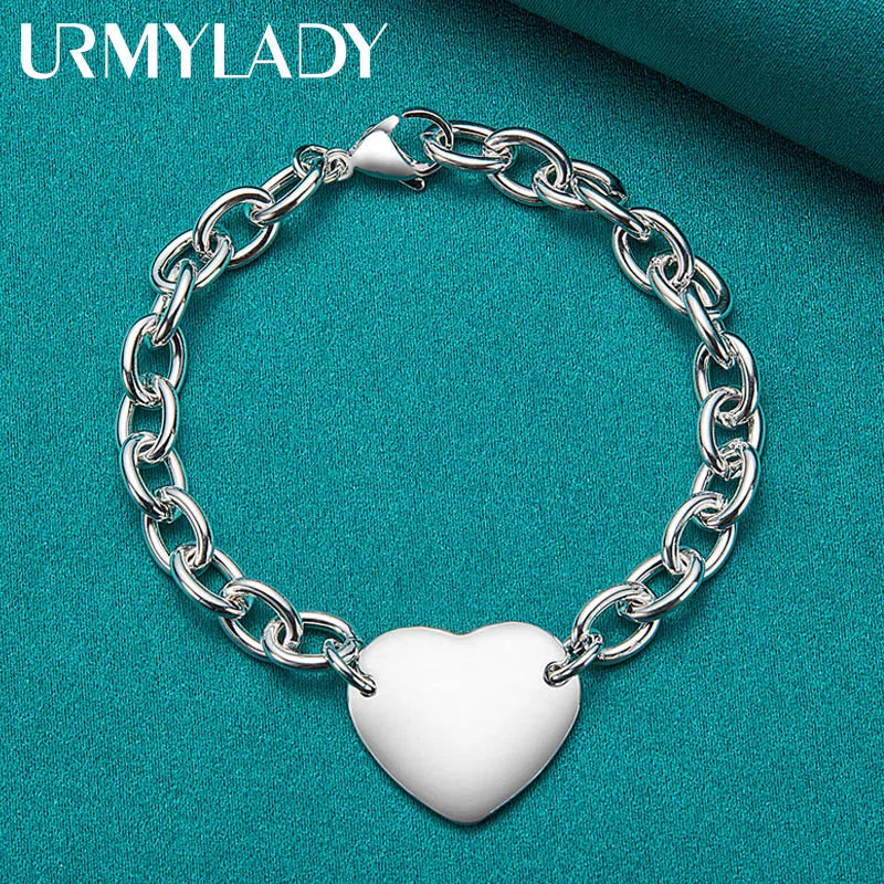 Heart Brand Pendant Bracelet 925 Sterling Silver Women Wedding Engagement