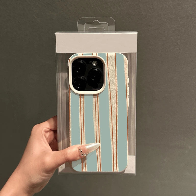 Striped Pattern Lychee Case for iPhone 17 16 15 14 13 12 Pro Max
