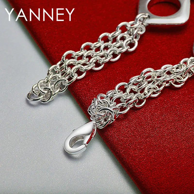925 Sterling Silver 8-inch Star Square Bracelet Women Wedding Jewellery Gift